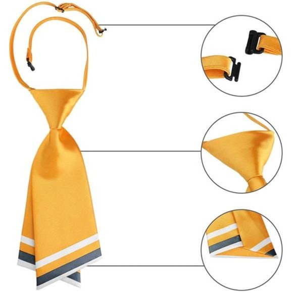 PRE-TIED Bowtie for Women Uniform Necktie Adjustable Strap Striped Golden Yellow - Picture 4 of 5